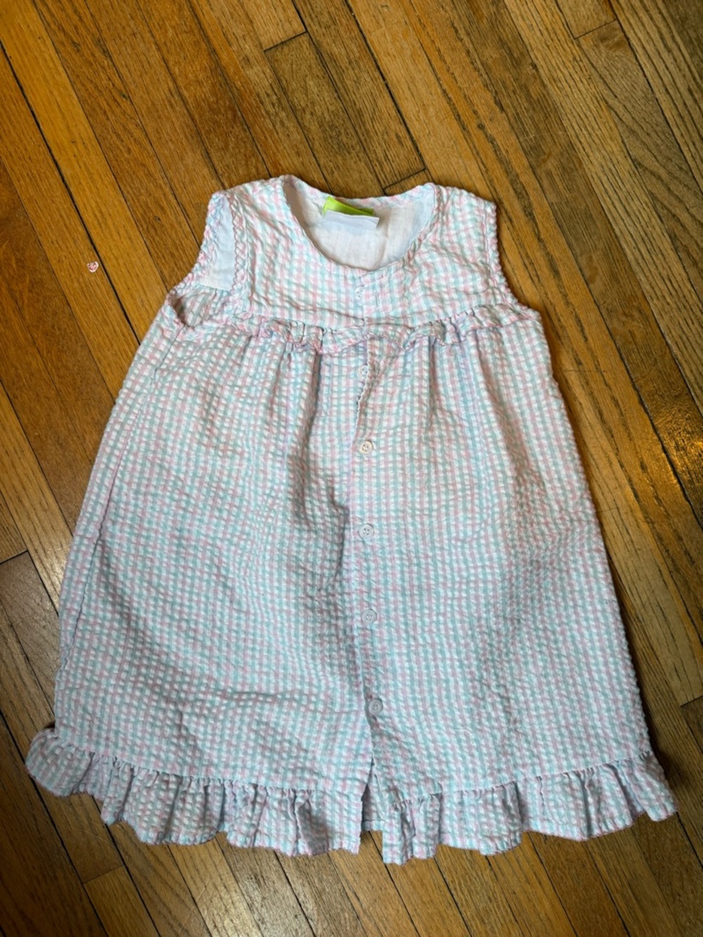 Girls Pink & White Seersucker Sleeveless Dress